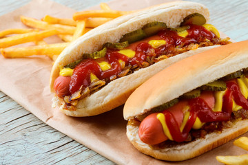 Yummy hot dogs with ketchup