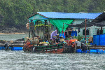 Fototapeta na wymiar floating fish farm in ha long bay vietnam