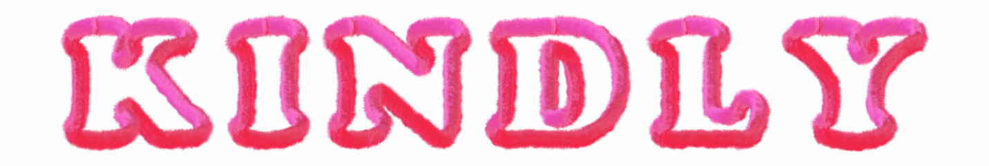 Kindly - clear pink text written on white background