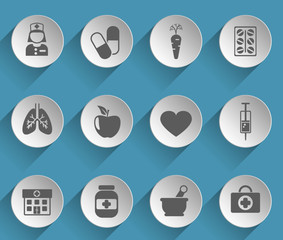 healthcare web icons on light paper circles