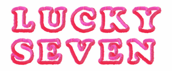 Lucky Seven - clear pink text written on white background