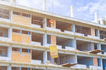 high big building construction site in develop city. with copy space add text