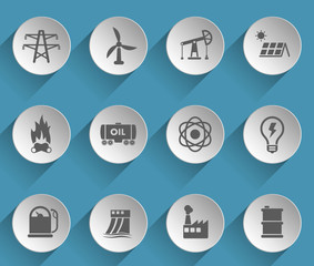 power generation web icons on light paper circles