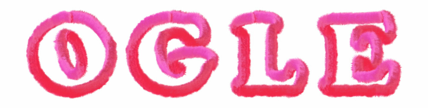 Ogle - clear pink text written on white background