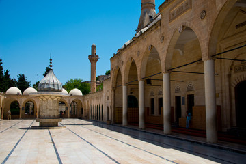 Fototapeta na wymiar ablution facilities in courtyard of mosque Mevlid-i Halil Camii, sanliurfa, turkey
