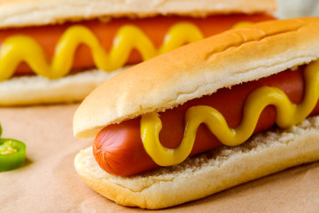 Appetizing traditional hot dogs