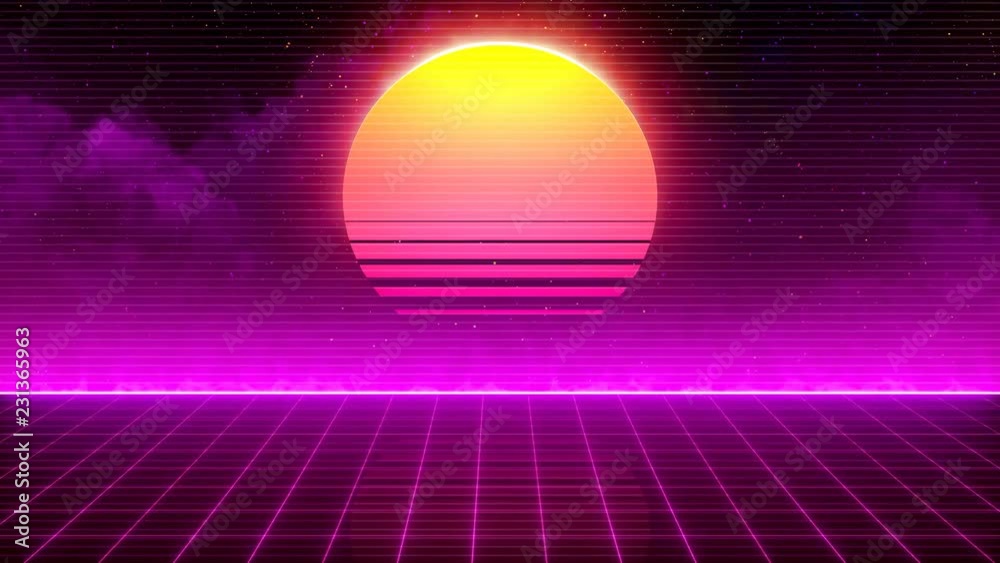 Canvas Prints retro-futuristic 80s synthwave sun grid background. perfectly seamless looped opener animation.