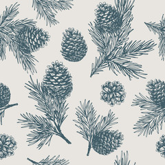 Pine cones seamless pattern. Christmas gift wrapping. Vector illustration