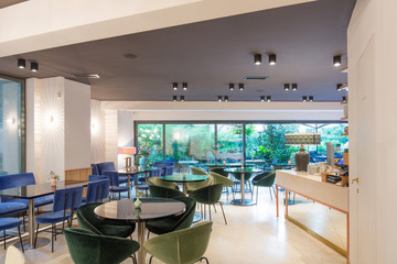 Modern restaurant interior in city center