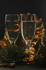 Two glasses with champagne in New Year Eve