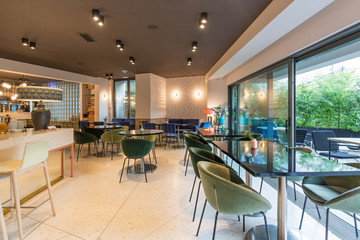 Modern restaurant interior in city center