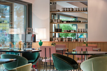Modern restaurant interior in city center