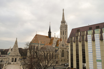 Fototapeta na wymiar Matthias Church in Budapest on December 30, 2017.