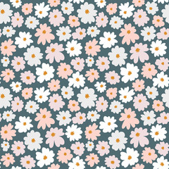 Fototapeta na wymiar Seamless floral pattern in doodle style with flowers. Hand drawn print in pastel colors. Vector wallpaper.