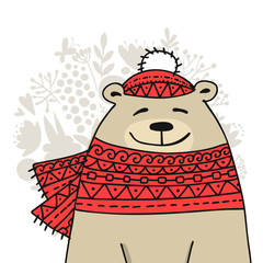 Christmas card with white santa bear