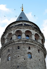 Fototapeta na wymiar Galata Tower in Istanbul, Turkey. Bottom view
