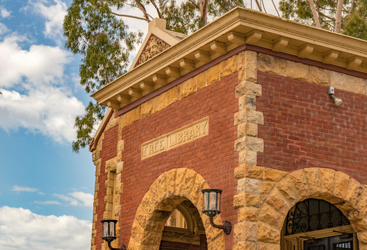 Free Library brick building in San Luis Obispo, California, USA. 