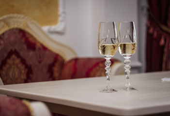 Glasses of wine at the banquet table. Restaurant