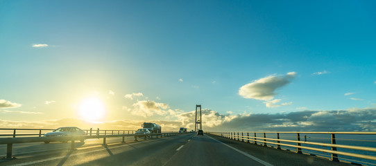 Oeresund bridge during crossing by car between seweden and denmark