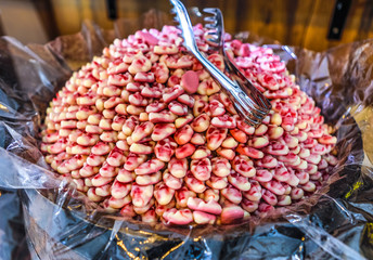 Multicolored candy close-up as background.