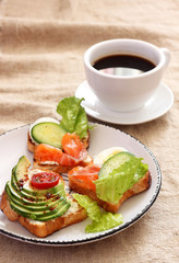 Homemade Toast sandwich with Salmon,and Avocado