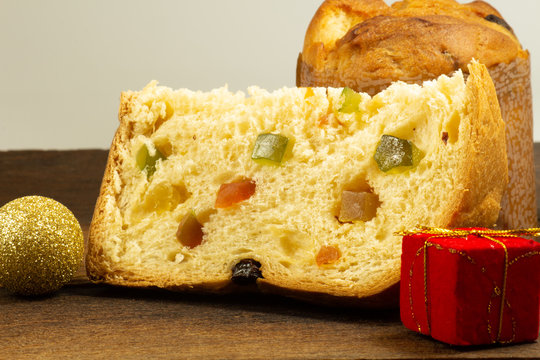 Traditional Italian dessert for Christmas. Panettone.