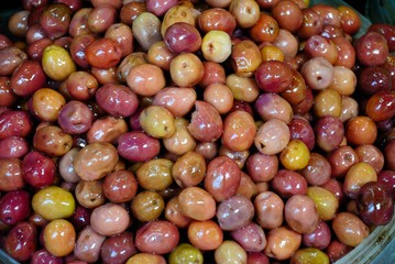 Marinated olives at the market in Trabzon, Turkey
