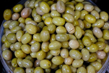 Marinated olives at the market in Trabzon, Turkey