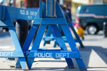 Wooden Do Not Cross police line barriers in New York