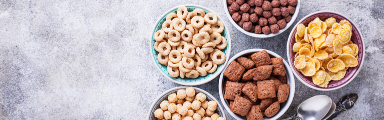 Selection of various corn flakes for breakfast