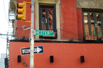 Street sign at Hester street in Chinatown neighbourhood in New York City