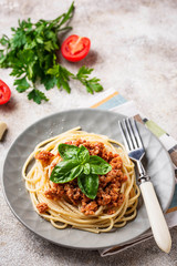 Pasta Bolognese. Spaghetti with meat sauce