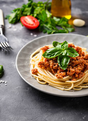 Pasta Bolognese. Spaghetti with meat sauce