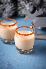 Traditional Christmas winter drink eggnog in glasses