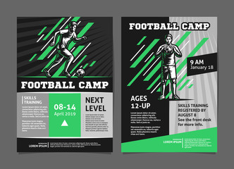 Football, soccer camp posters, flyer with football player - template vector design