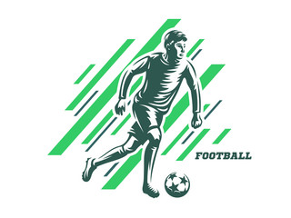 Football player, soccer player runs with the ball - vector illustration on a light background