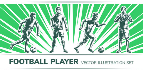 Football player, soccer player - illustration collection on a light background