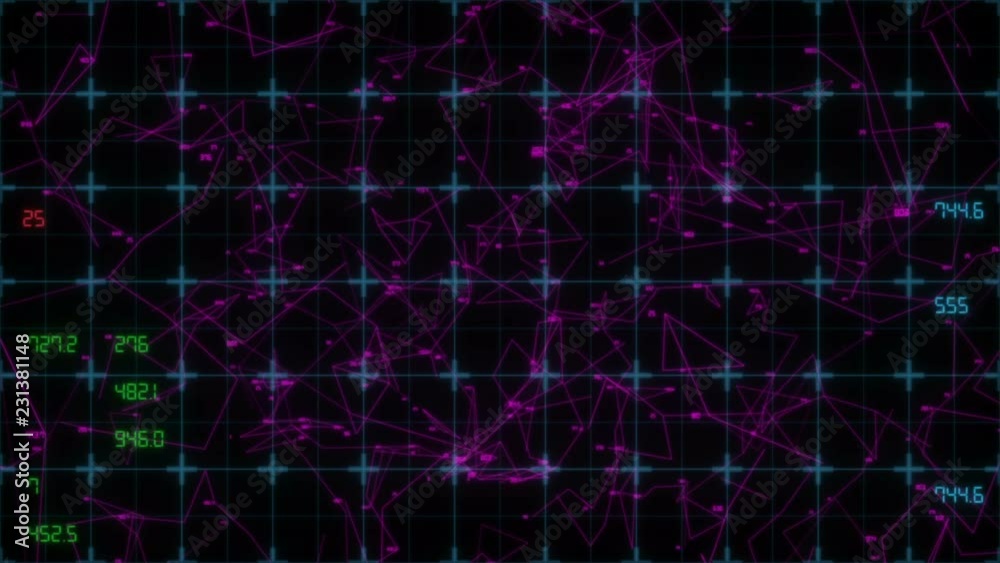 Poster digital world map. information board on the grid. sci-fi movie. multicolored numbers.seamless loop.