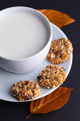 fresh healthy breakfast with cereal biscuits and milk