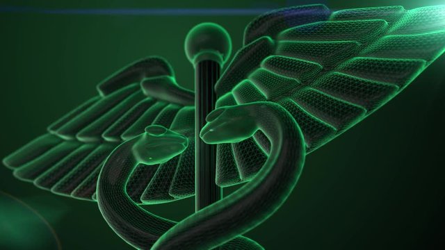 Health Care Concept. Green Wireframe Medical Caduceus Symbol