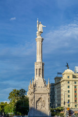 Fototapeta na wymiar Monument to Christopher Columbus on the Colon Square in Madrid,