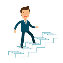 Man is climbing career ladder. Business concept. Cartoon vector illustration