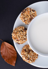fresh healthy breakfast with cereal biscuits and milk
