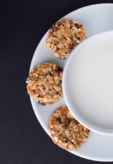 fresh healthy breakfast with cereal biscuits and milk