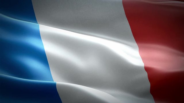 French flag Closeup 1080p Full HD 1920X1080 footage video waving in wind. National 3d French flag waving. Sign of France seamless loop animation. French flag HD resolution Background 1080p