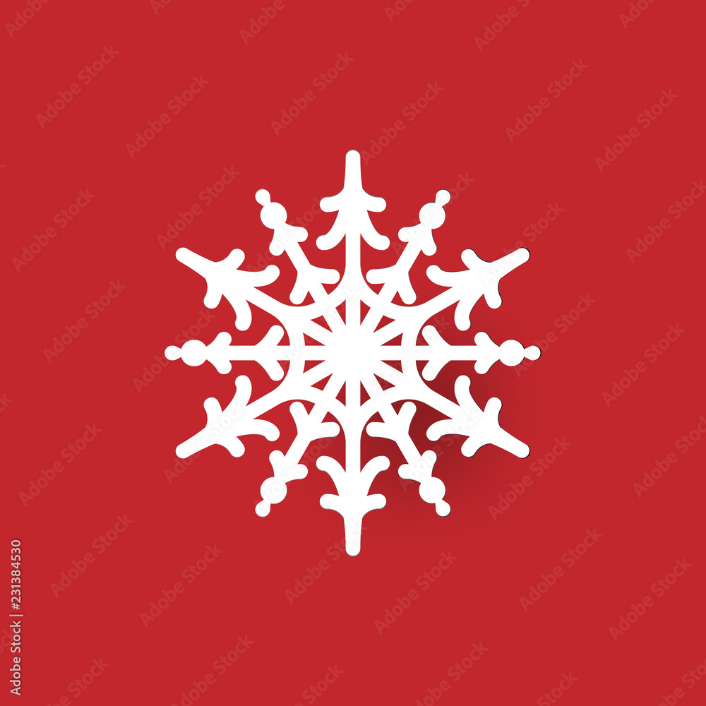 Poster colours paper cut of vector snowflake on red colours ornate background
