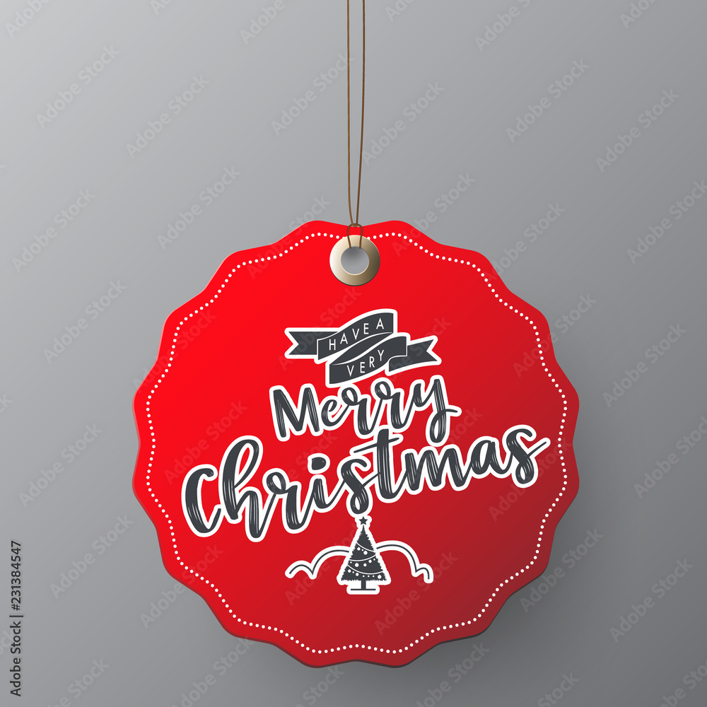 Poster red christmas sale paper tags vector set with different shapes and ornaments elements in red colour 