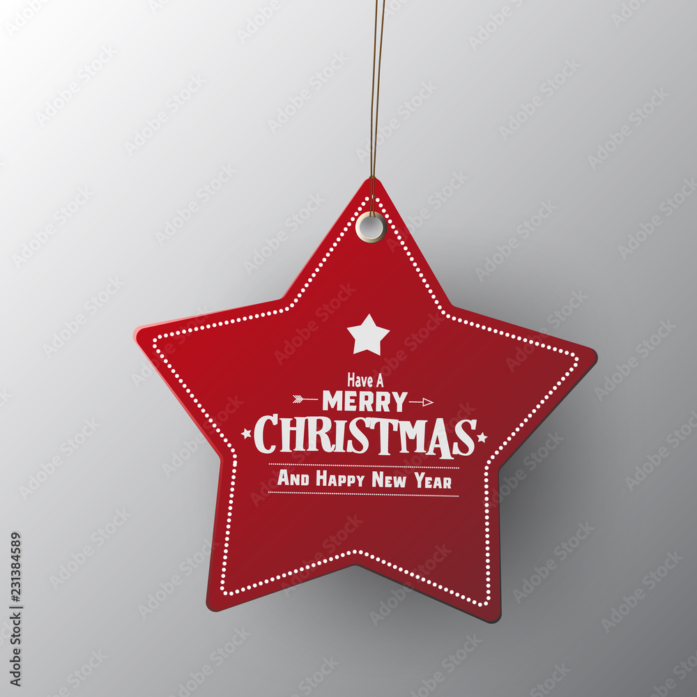 Aufkleber Red Christmas sale paper tags vector set with different shapes and ornaments elements in red colour hanging with discount text for christmas holiday shopping promotion. 