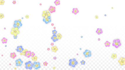 Vector Realistic Colorful Petals Falling on Transparent Background.  Spring Romantic Flowers Illustration. Flying Petals. Sakura Spa Design. Blossom Confetti. Design Elements for Wedding Decoration.