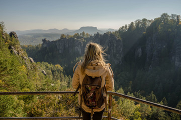 Bastei is the most famous rock formation in Saxon Switzerland, Germany. Bastei and the Bastei...